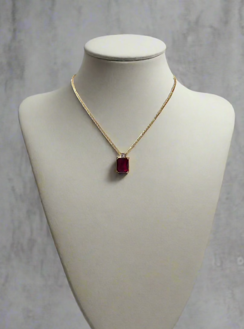 Calla Collection TR-22243 Unique Square Stone Pendant Necklace Set