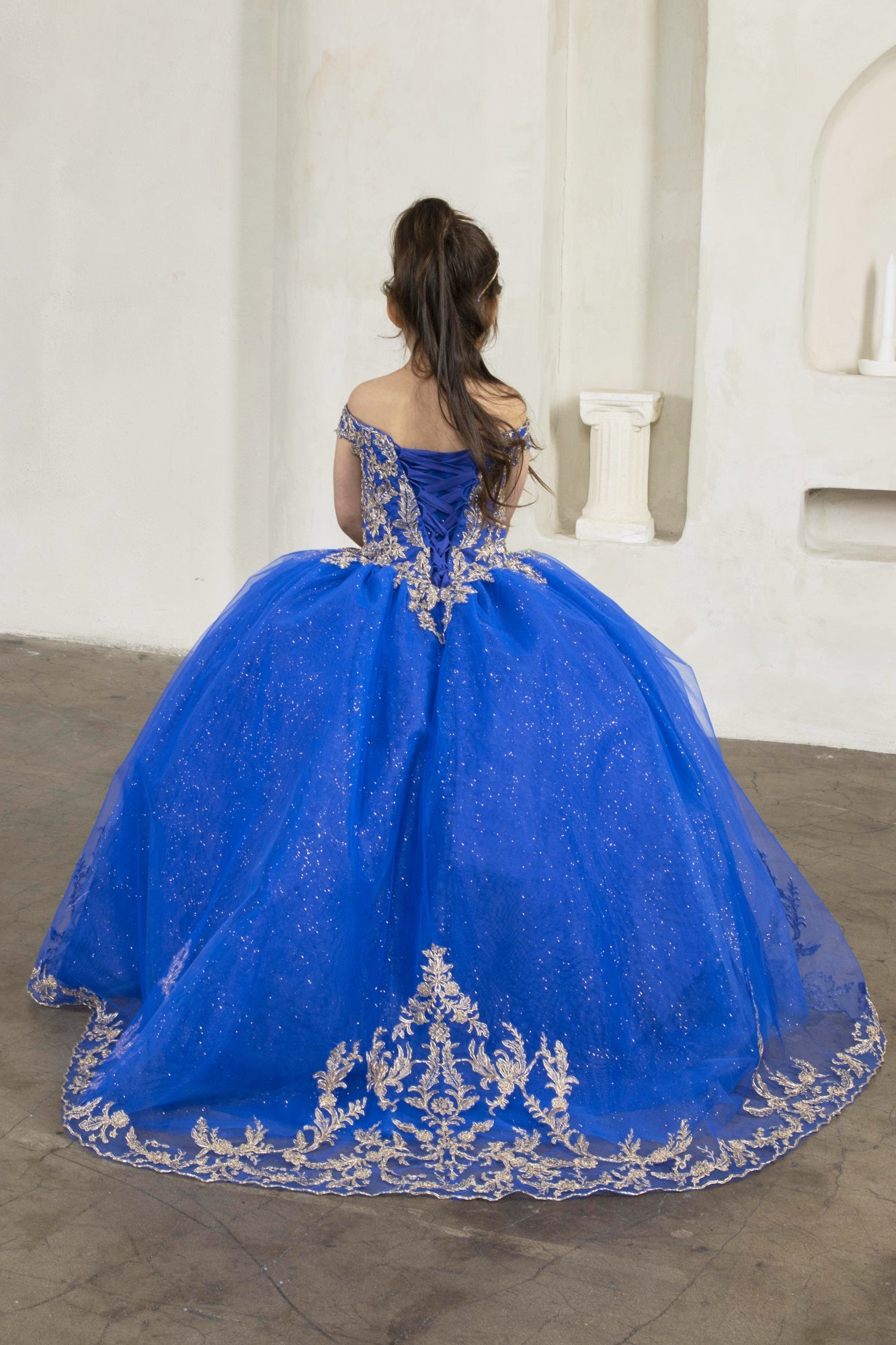 Wide sweeping floor-length A-line skirt crafted from multiple cascading layers of premium glitter tulle netting on SCK-318.