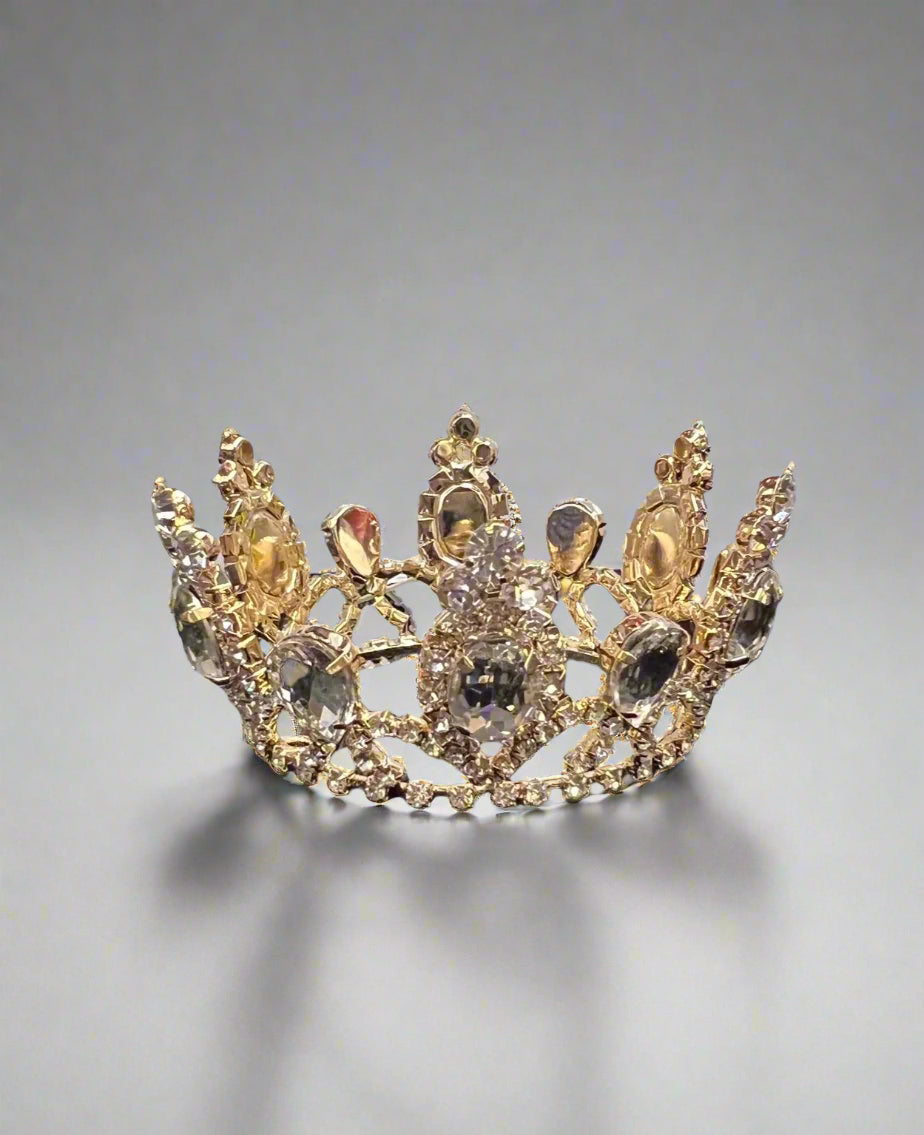 Elegant small rhinestone crown from CALLAcollection3's Calla Collection Crown TR-40338, featuring sparkling rhinestones and intricate design.