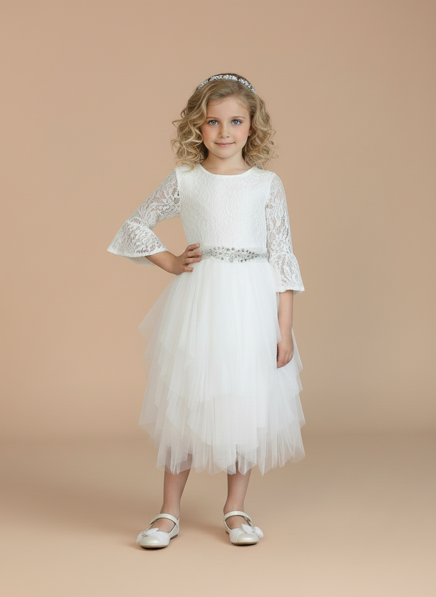 Bouncy multi-layered tutu skirt holding its dreamlike volume beautifully on the Calla Collection D-708 dress