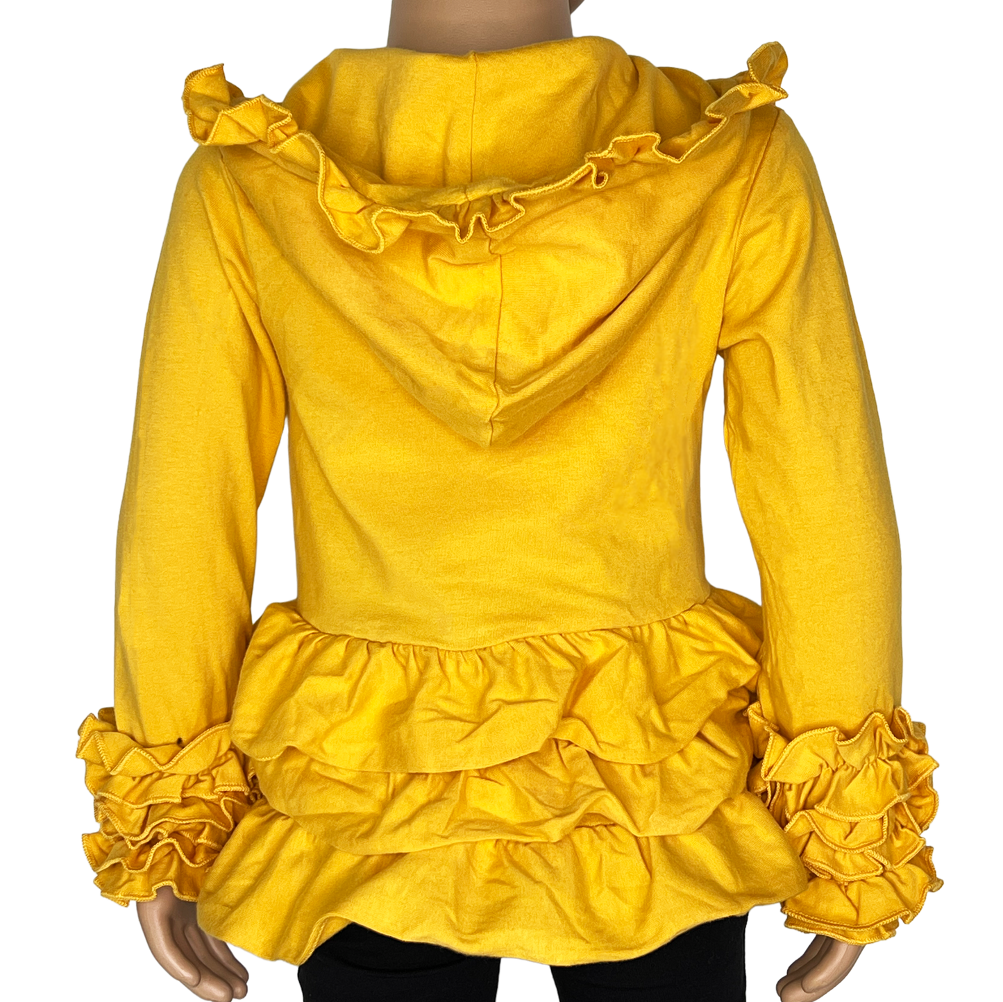 Girls Mustard Yellow Ruffle Hoodie Zipper Jacket Camp School