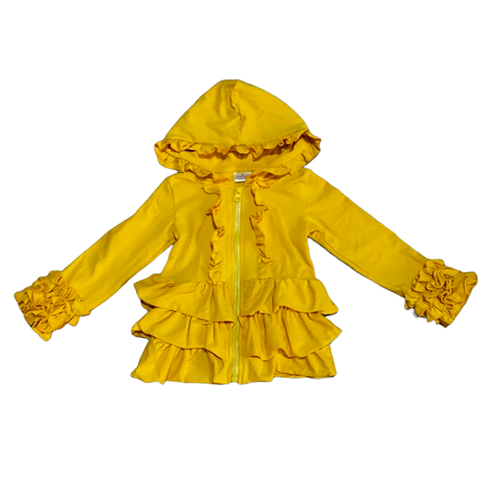 Girls Mustard Yellow Ruffle Hoodie Zipper Jacket Camp School