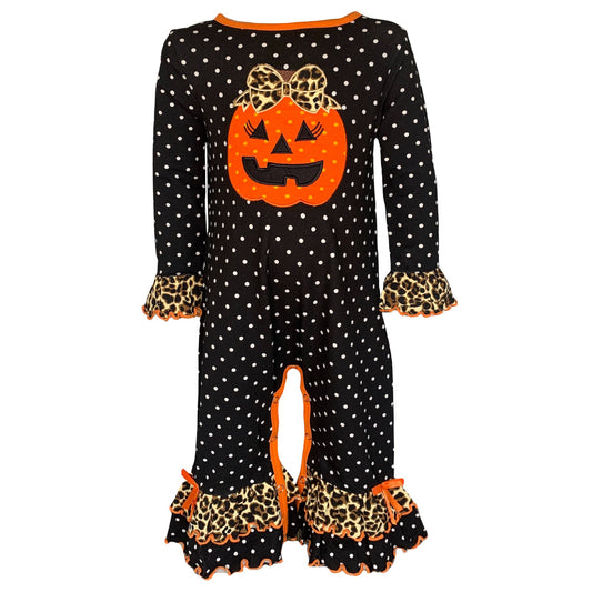 AnnLoren Baby Girls Orange pumpkin Jack O Lantern Halloween Romper