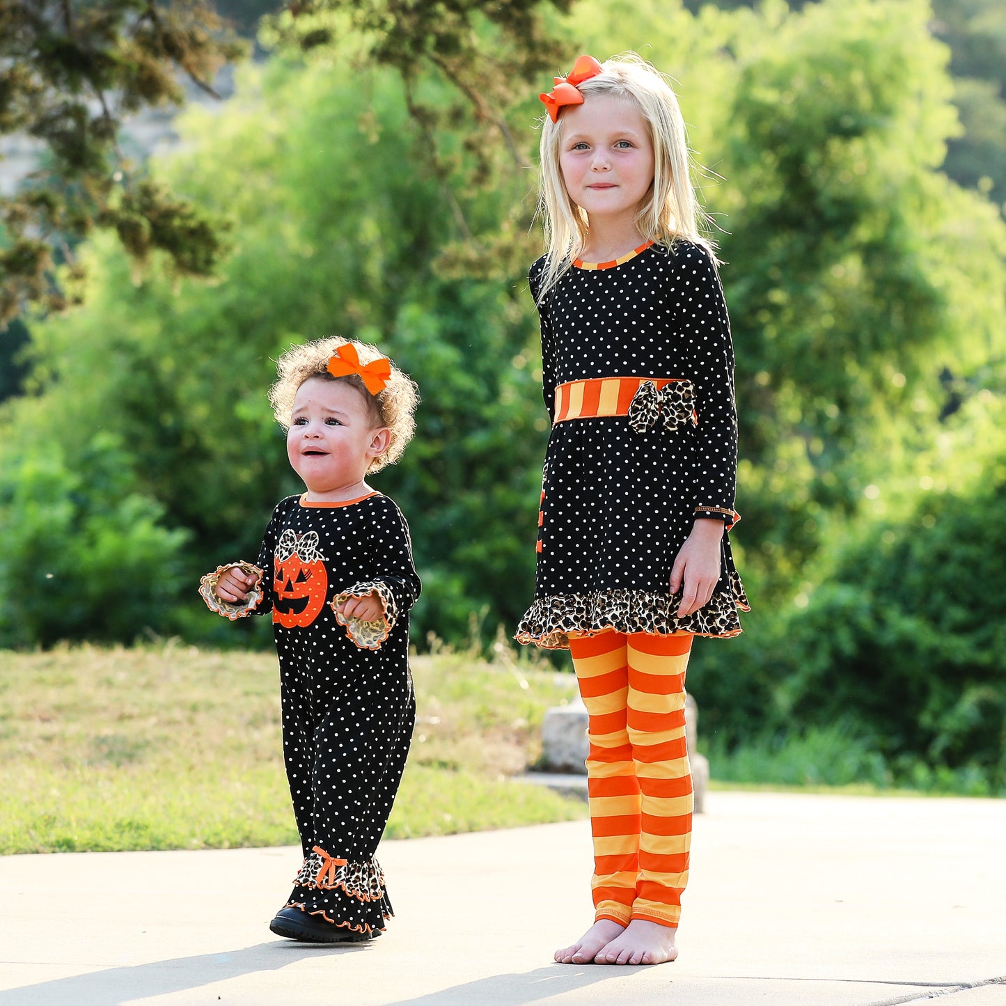 AnnLoren Baby Girls Orange pumpkin Jack O Lantern Halloween Romper