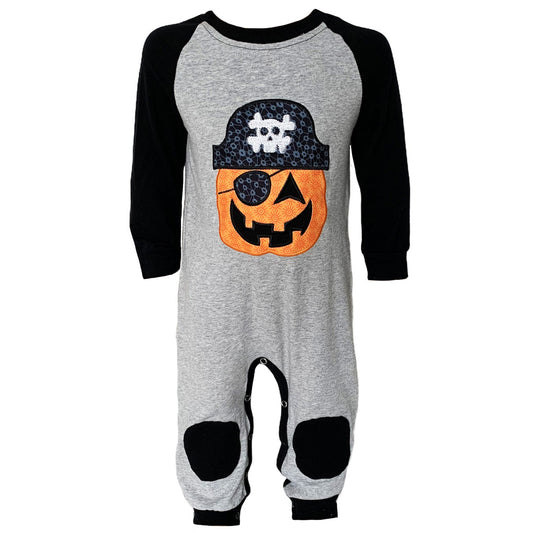 AnnLoren Halloween Pirate Jack O Lantern Long Sleeve Baby Toddler Boys Romper