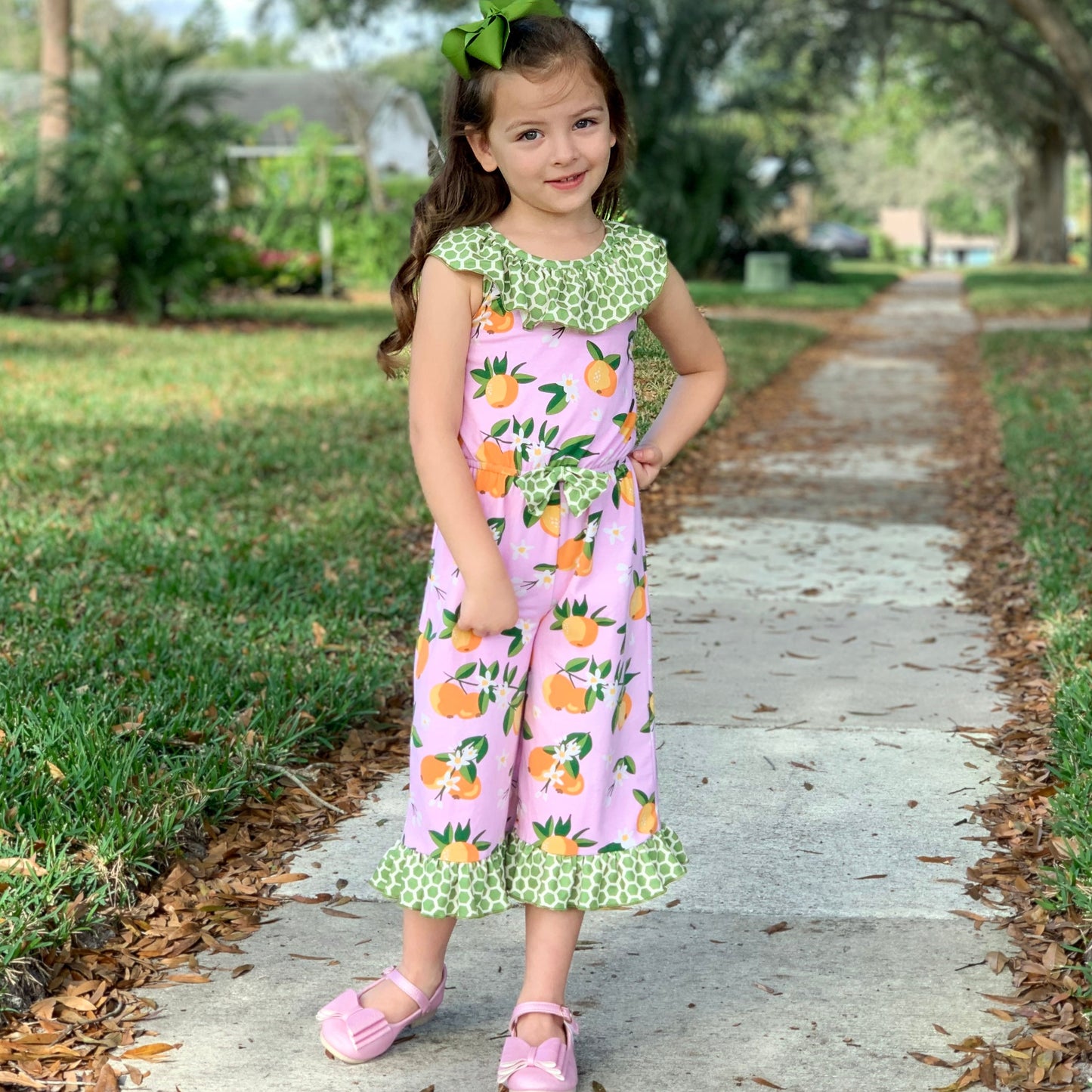 AnnLoren Girls Pretty as a Peach Capri Jumpsuit One Piece Outfit