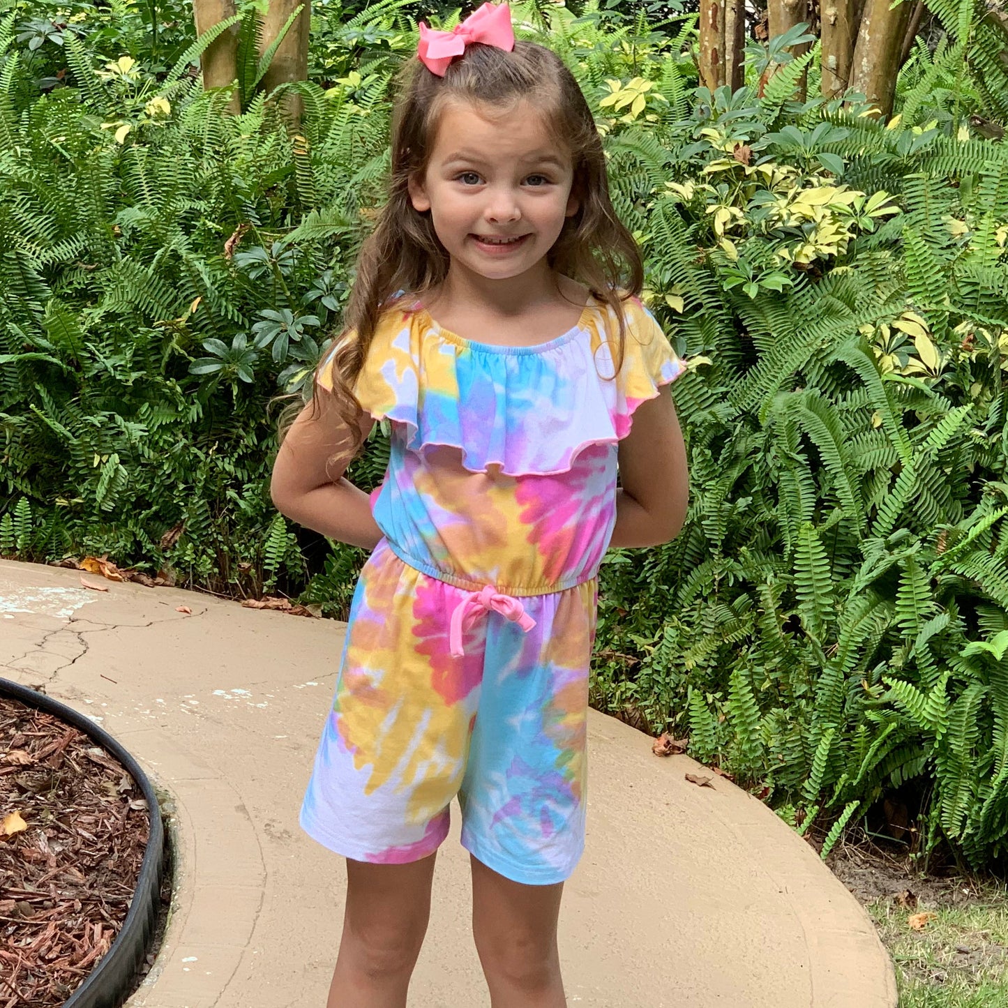 AnnLoren Girls Pastel Tie Dye Shorts Jumpsuit One Piece Outfit