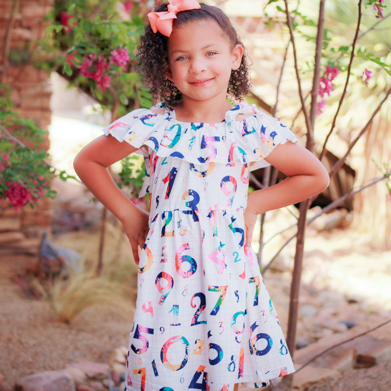 Little & Big Girls Colorful Numbers Ruffle Dress Back To School