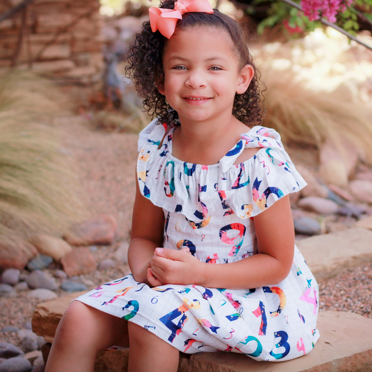 Little & Big Girls Colorful Numbers Ruffle Dress Back To School