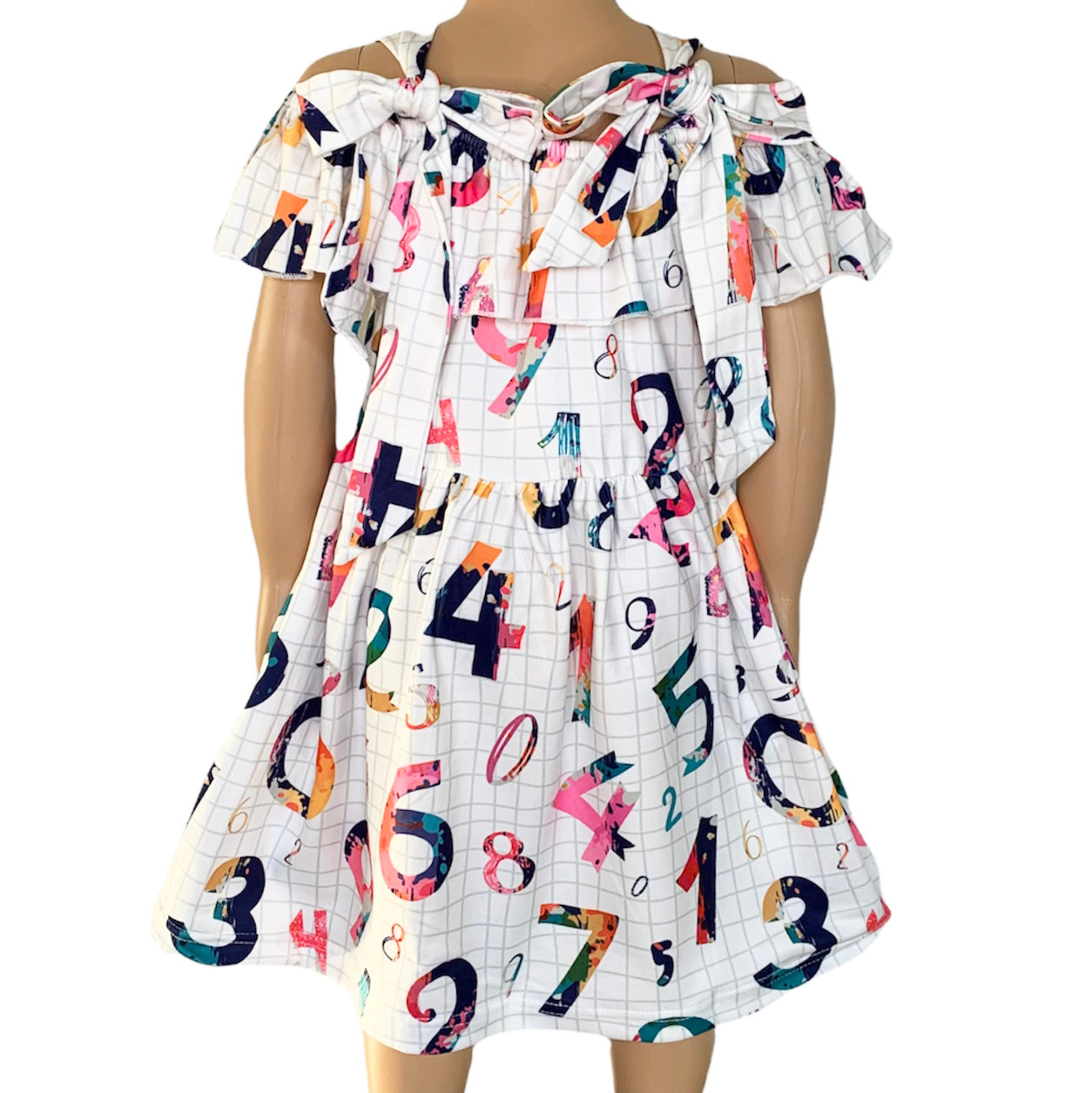 Little & Big Girls Colorful Numbers Ruffle Dress Back To School