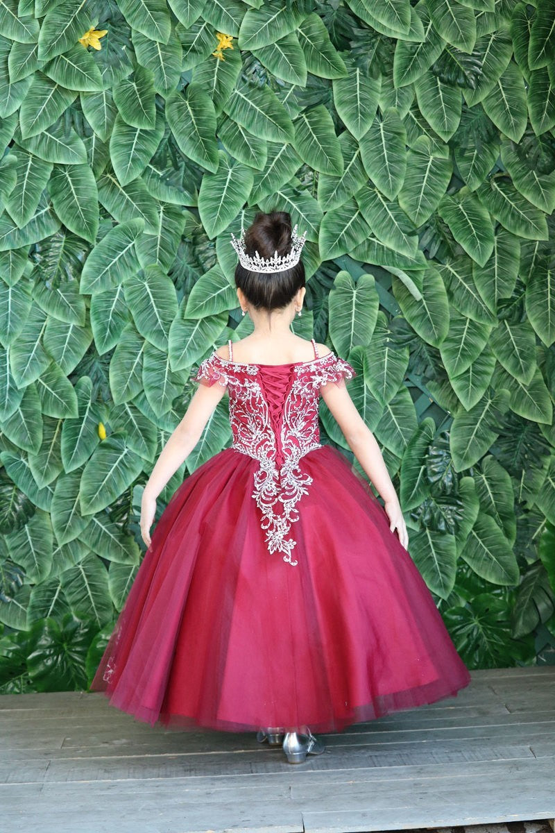 Calla Collection KY-216 elegant flower girl dress featuring a lace-up corset backing