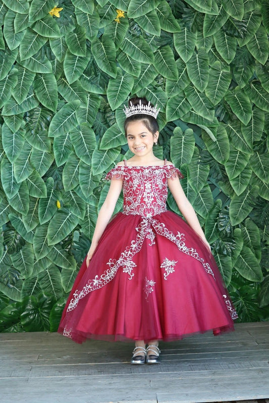 Calla Collection KY-216 girls special occasion pageant dress with split-front tulle overlay