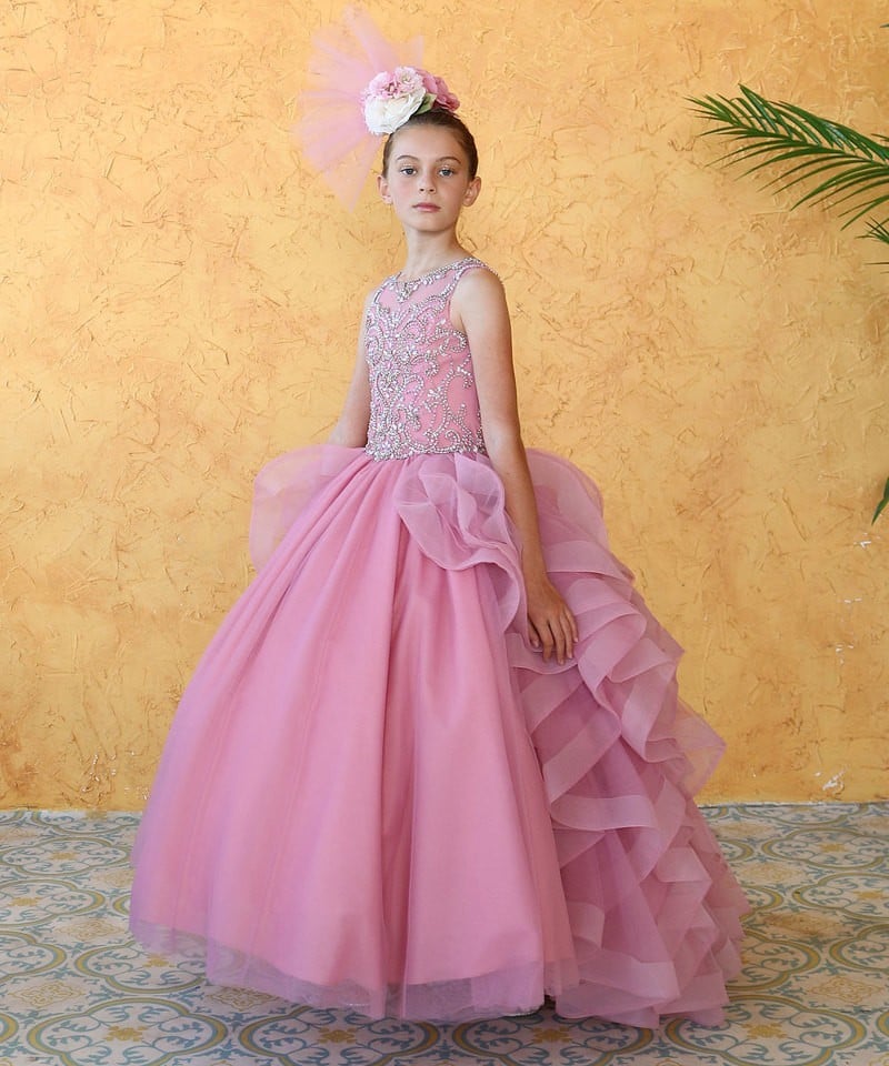 Magnificent full-length ball gown skirt meticulously built from hundreds of yards of premium diamond mesh on Calla Collection KY-218