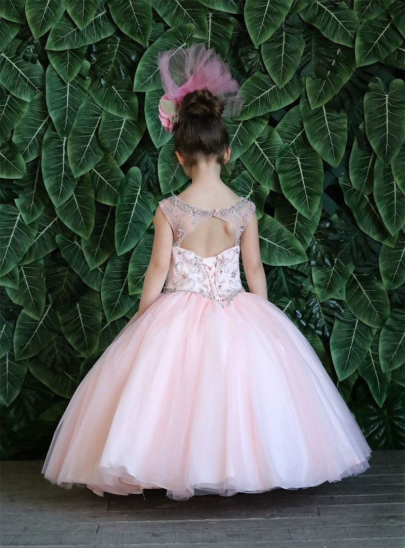 Calla Collection KY-220 special occasion dress illustrating an adjustable ribbon corset backing setup.