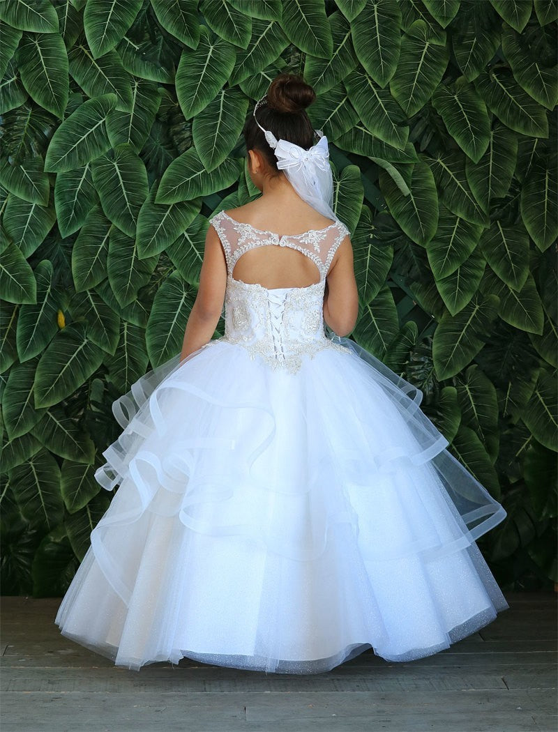 Calla Collection KY-222 special occasion gown highlighting the adjustable ribbon corset backing and reinforced metal grommets