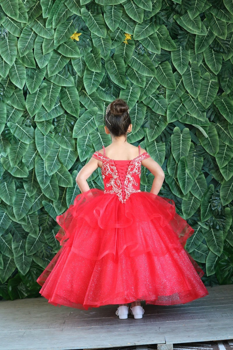 Calla Collection KY-223 high-shimmer flower girl gown with adjustable corset backing