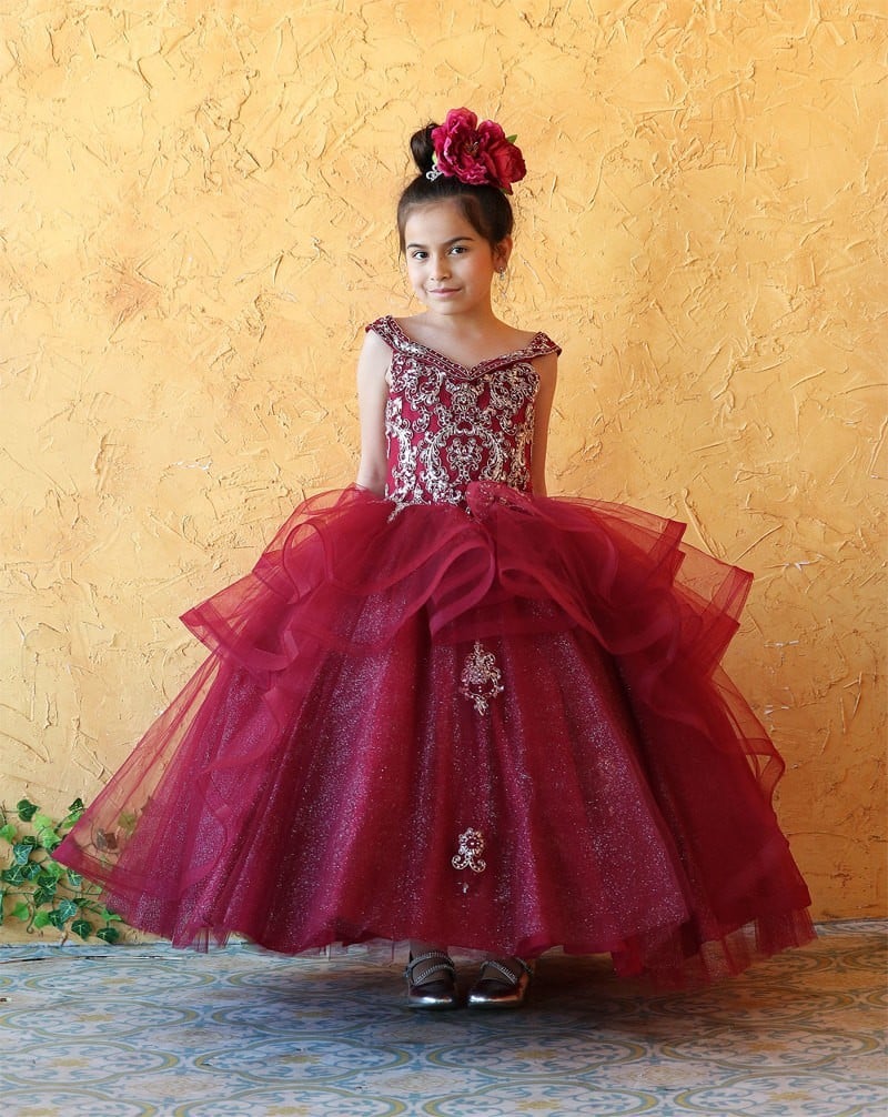 Calla Collection KY-223 tiered glitter tulle formalwear dress for young girls