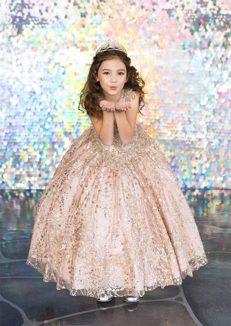 Clear crystal droplets and micro-sequins covering the front panel of Calla Collection KY-226