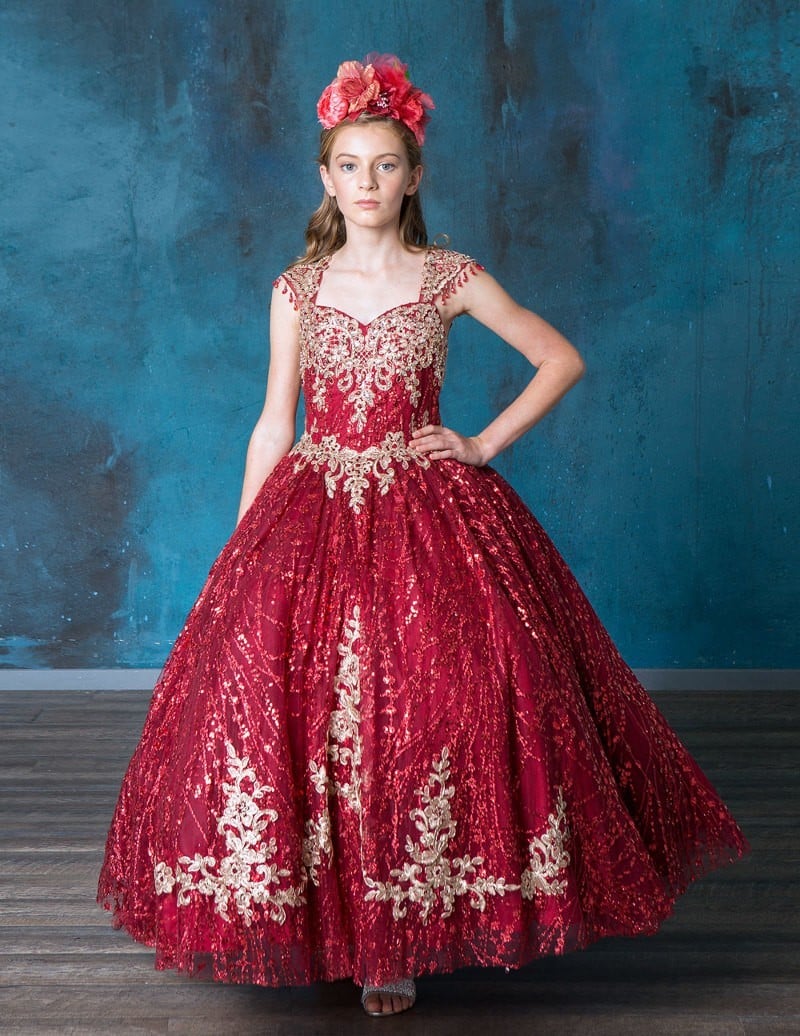 Voluminous full-length ball gown skirt styled with layered crystal tulle on Calla Collection KY-226