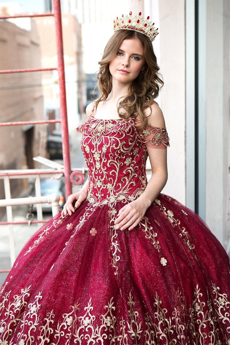Premium gold embroidery patterns and hand-beaded lace appliques on Calla Collection KY-75110