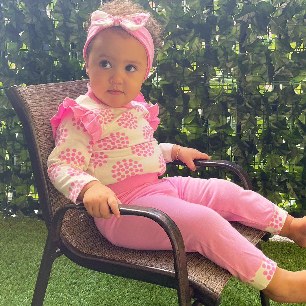 AnnLoren Baby Girls Layette Pink Polka Dot Onesie Pants Headband 3pc Gift Set Clothing