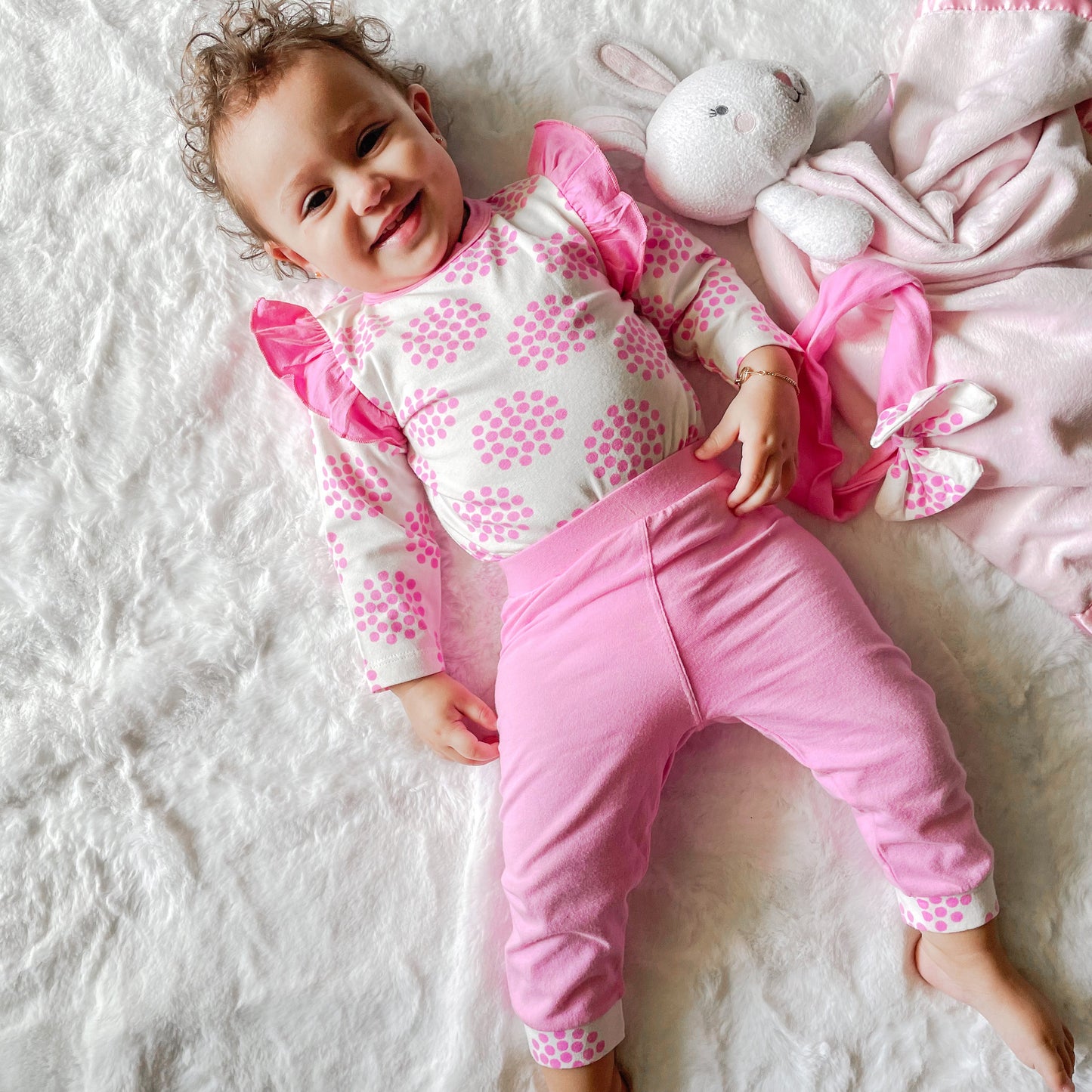 AnnLoren Baby Girls Layette Pink Polka Dot Onesie Pants Headband 3pc Gift Set Clothing