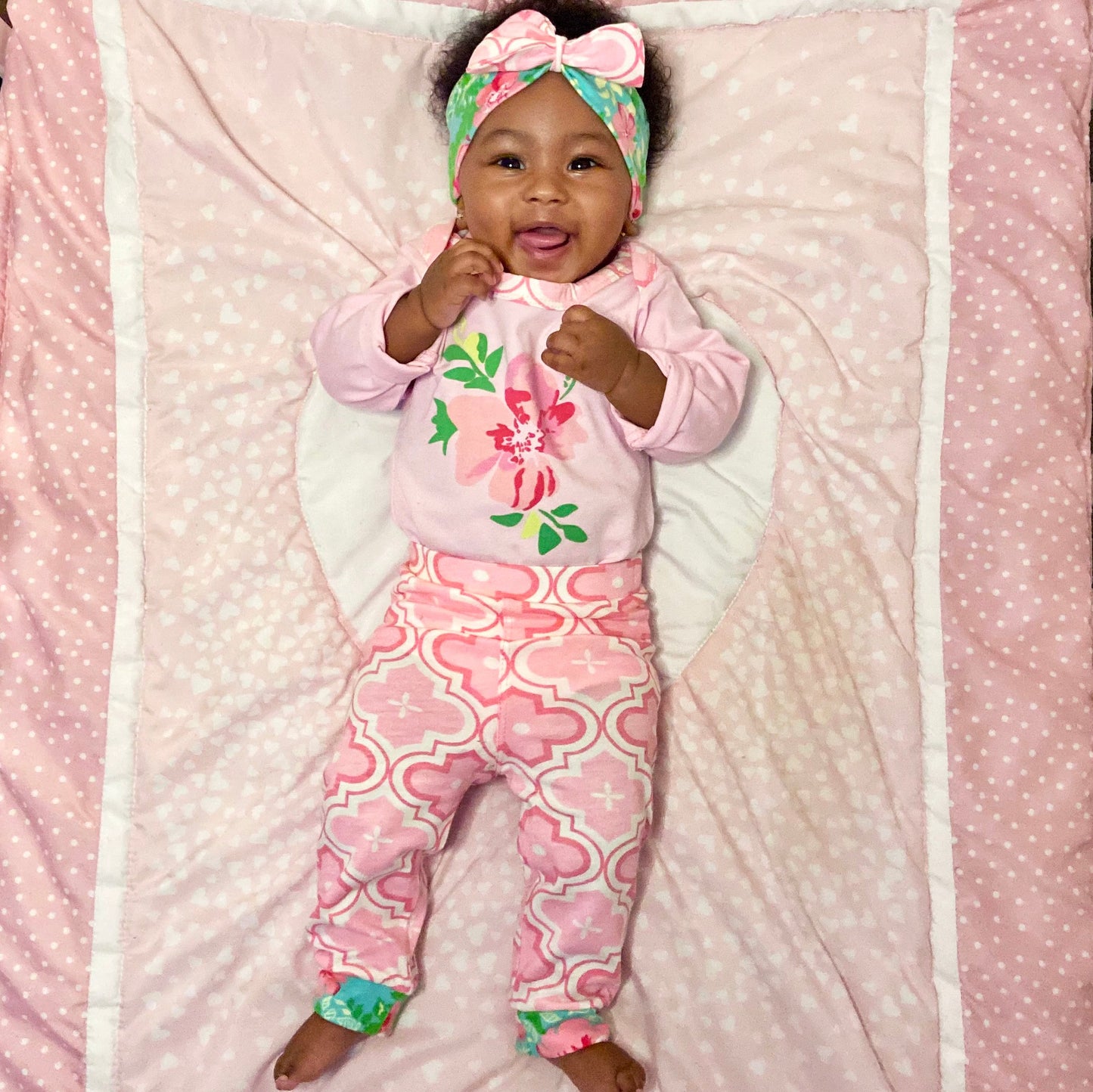 AnnLoren Baby Girls Layette Pink Arabesque Floral Onesie Pants Headband 3pc Gift Set Clothing Sizes 3M - 18M