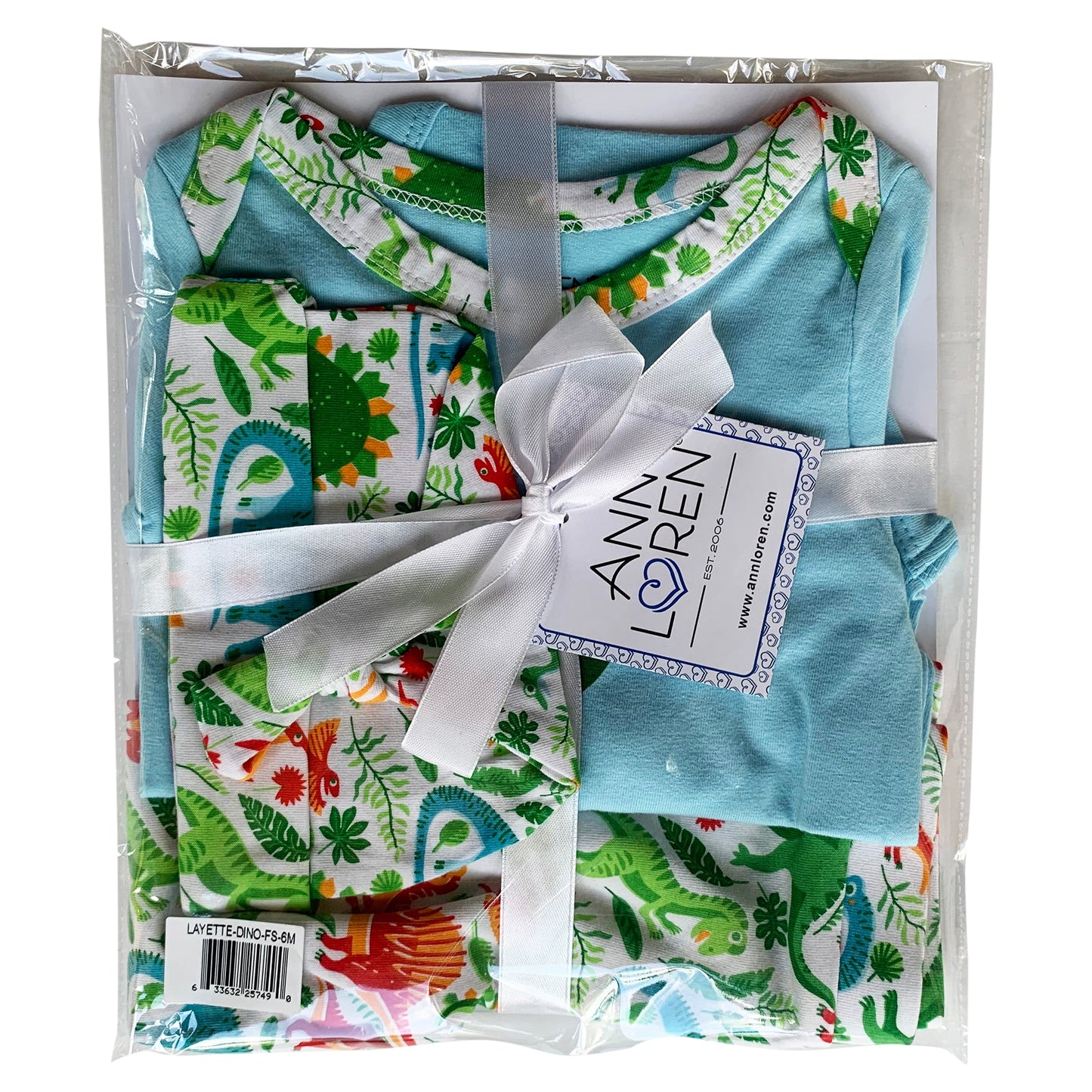 AnnLoren Baby Layette Boys Dinosaur Long Sleeve Onesie Pants Cap 3pc Gift Set