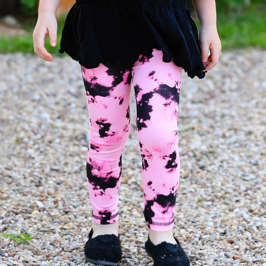 AnnLoren Baby Toddler Big Girls Boutique Black and Pink Tie Dye Leggings