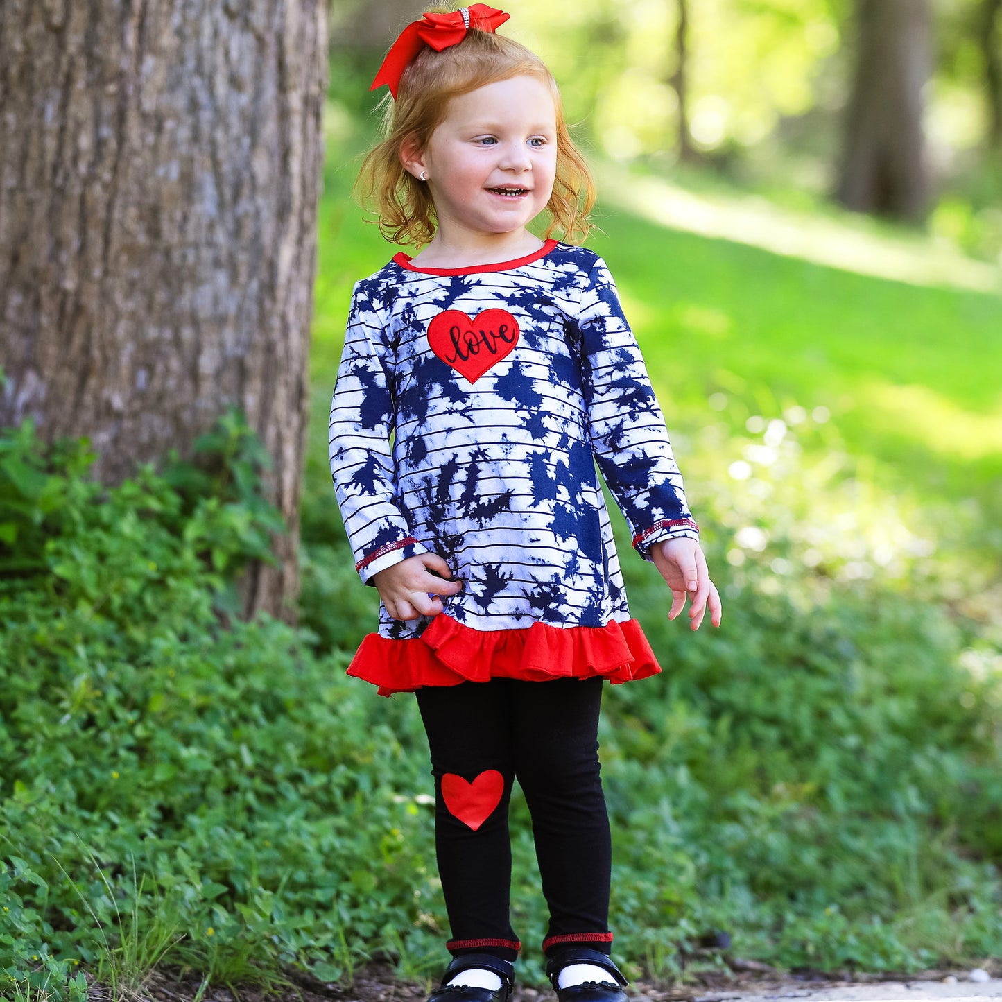 AnnLoren Girls Valentine's Day Heart Tie Dye Outfit Dress and Black Leggings