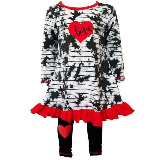 AnnLoren Girls Valentine's Day Heart Tie Dye Outfit Dress and Black Leggings