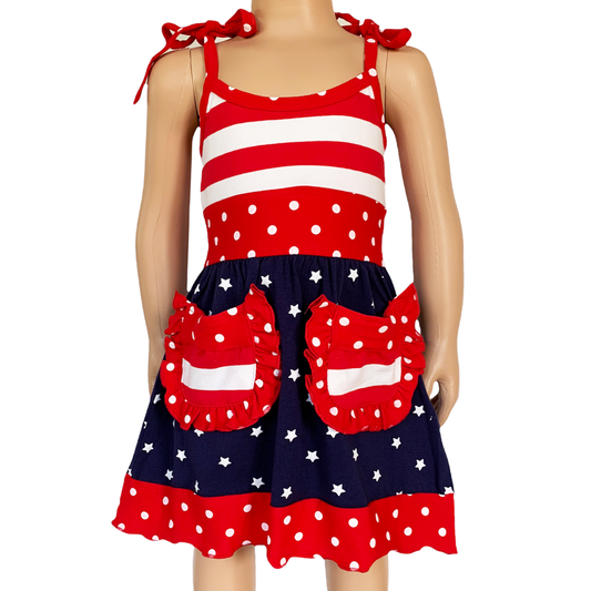 AL Limited Girls 4th of July Patriotic Red White and Blue Dress