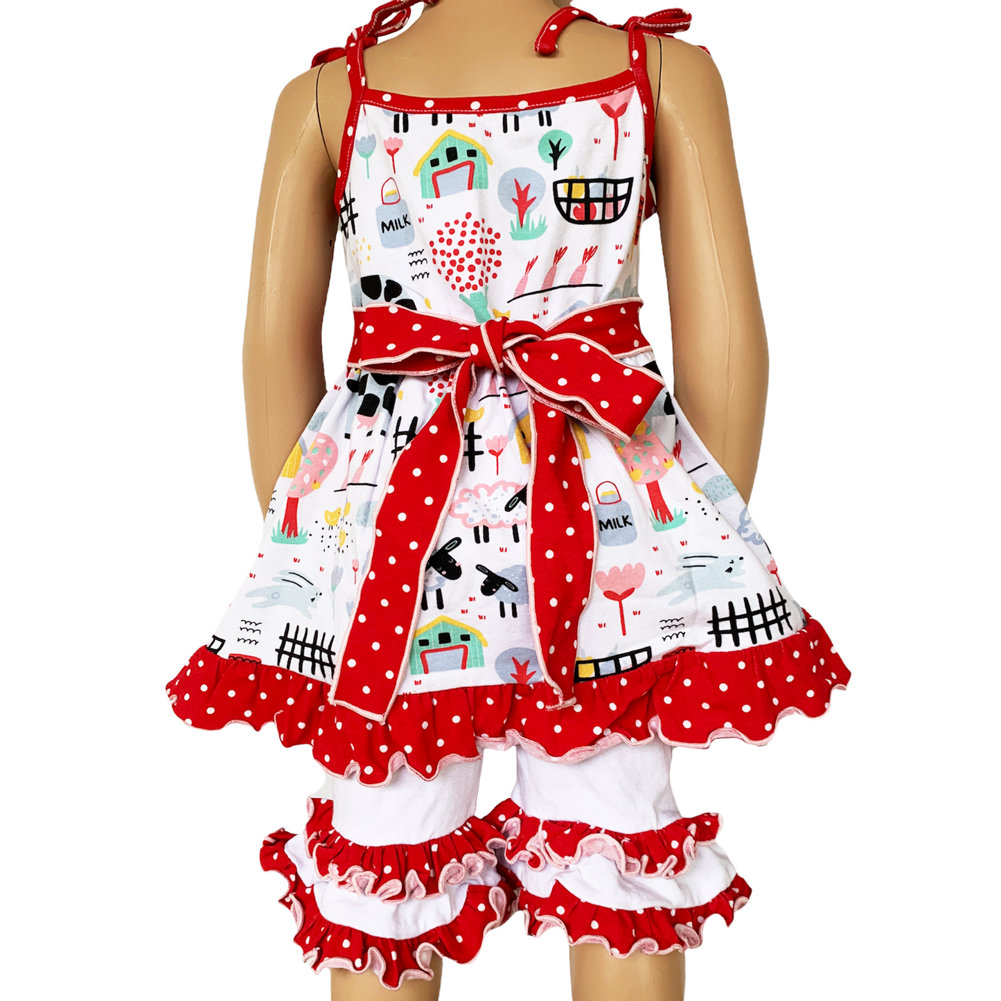 AnnLoren Little & Big Girls Farm Animals Dress and Capri Ruffle Leggings Outfit