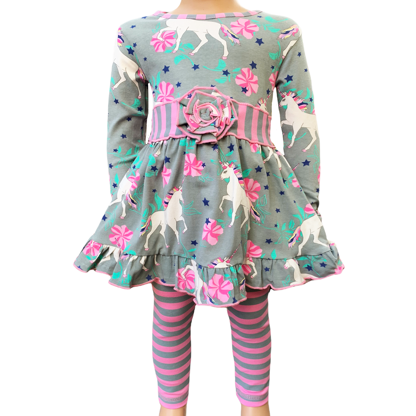 AnnLoren Girls Unicorns and Rainbows Dress & Leggings Back to School Clothing