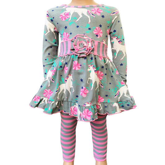 AnnLoren Girls Unicorns and Rainbows Dress & Leggings Back to School Clothing