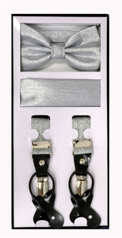 Calla Collection Men's Metallic Suspender and Bowtie Set