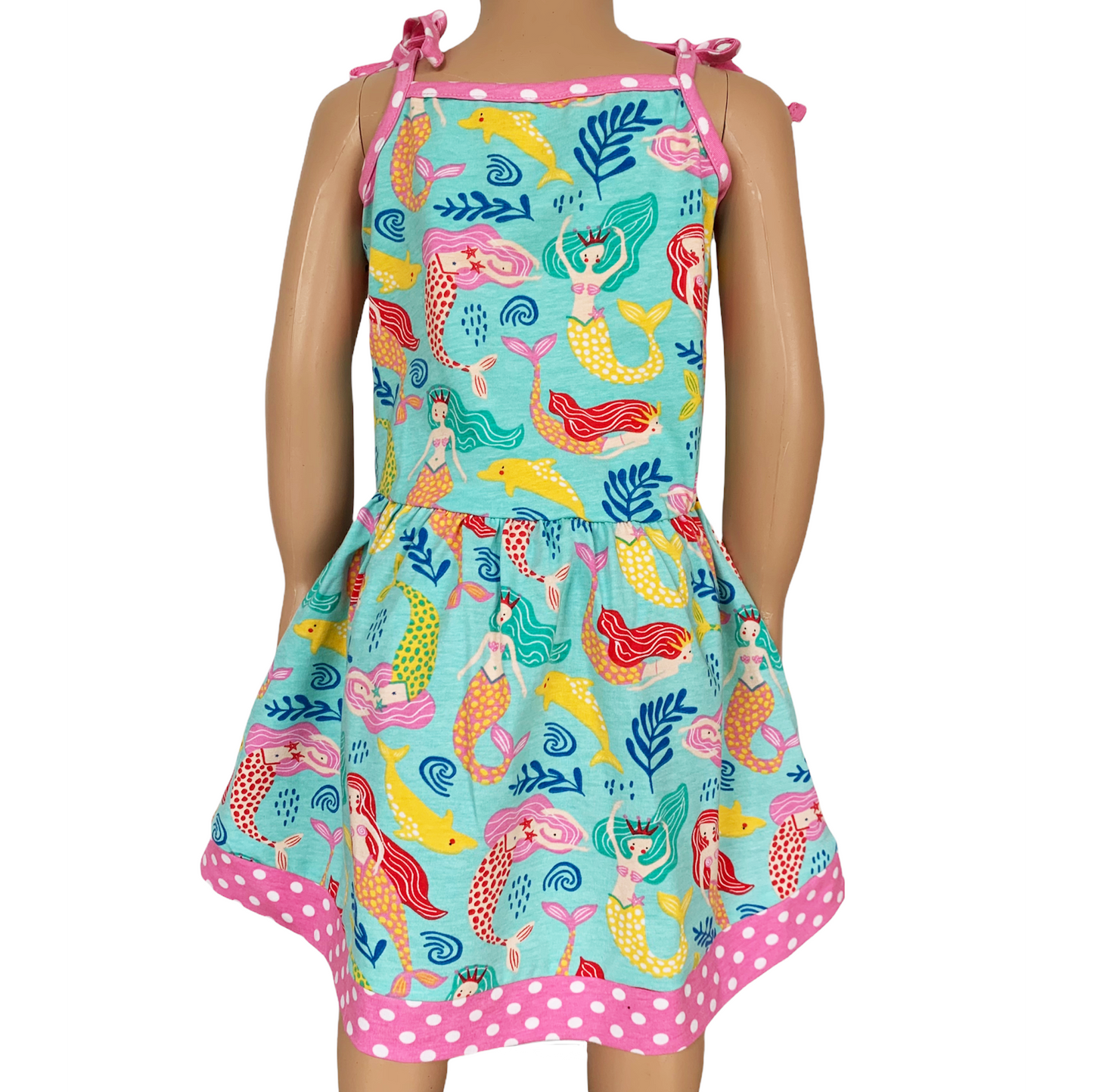 AnnLoren Little Big Girls Mermaid Sea Creatures Dress Cotton Knit Sleeveless Spaghetti Straps Clothes