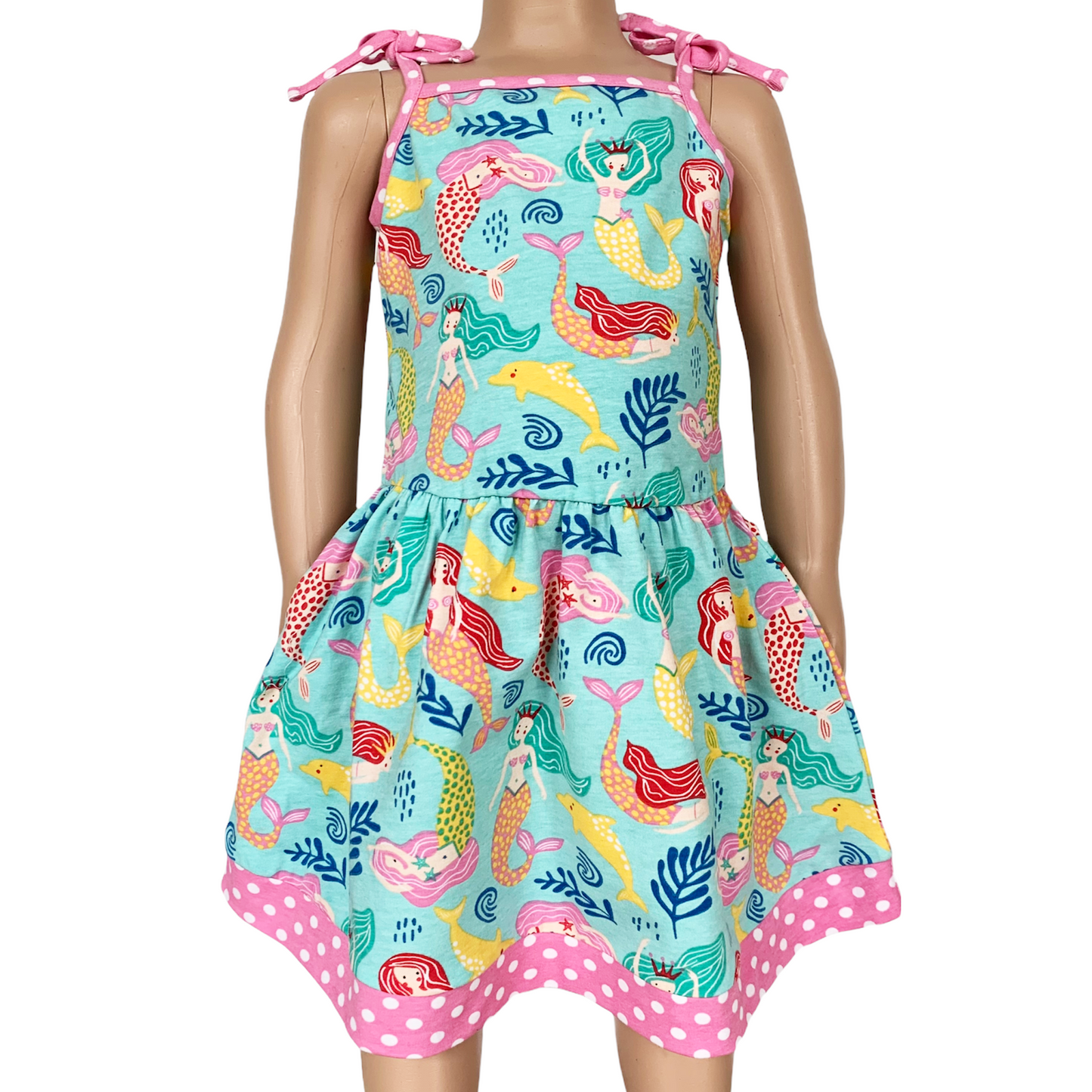 AnnLoren Little Big Girls Mermaid Sea Creatures Dress Cotton Knit Sleeveless Spaghetti Straps Clothes