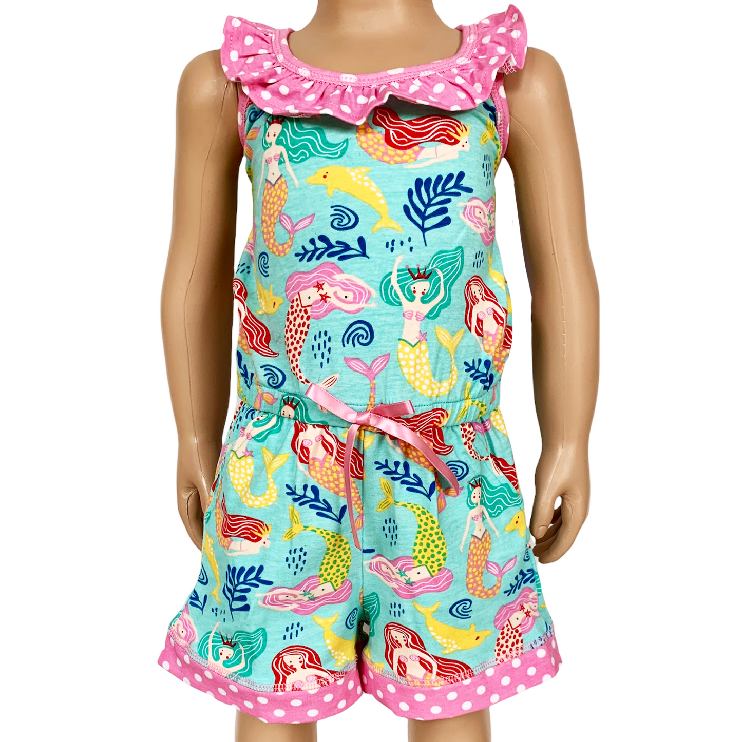 AnnLoren Girls Boutique Nautical Mermaid Jumpsuit  Spring Summer Romper