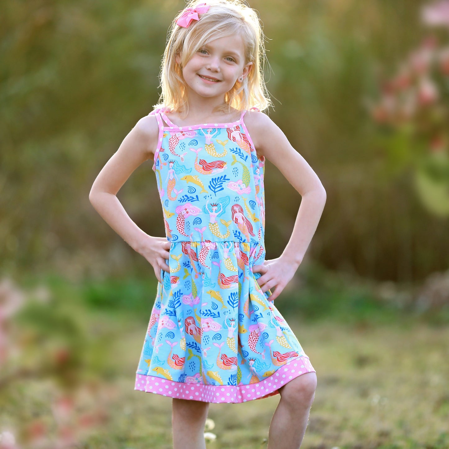 AnnLoren Little Big Girls Mermaid Sea Creatures Dress Cotton Knit Sleeveless Spaghetti Straps Clothes