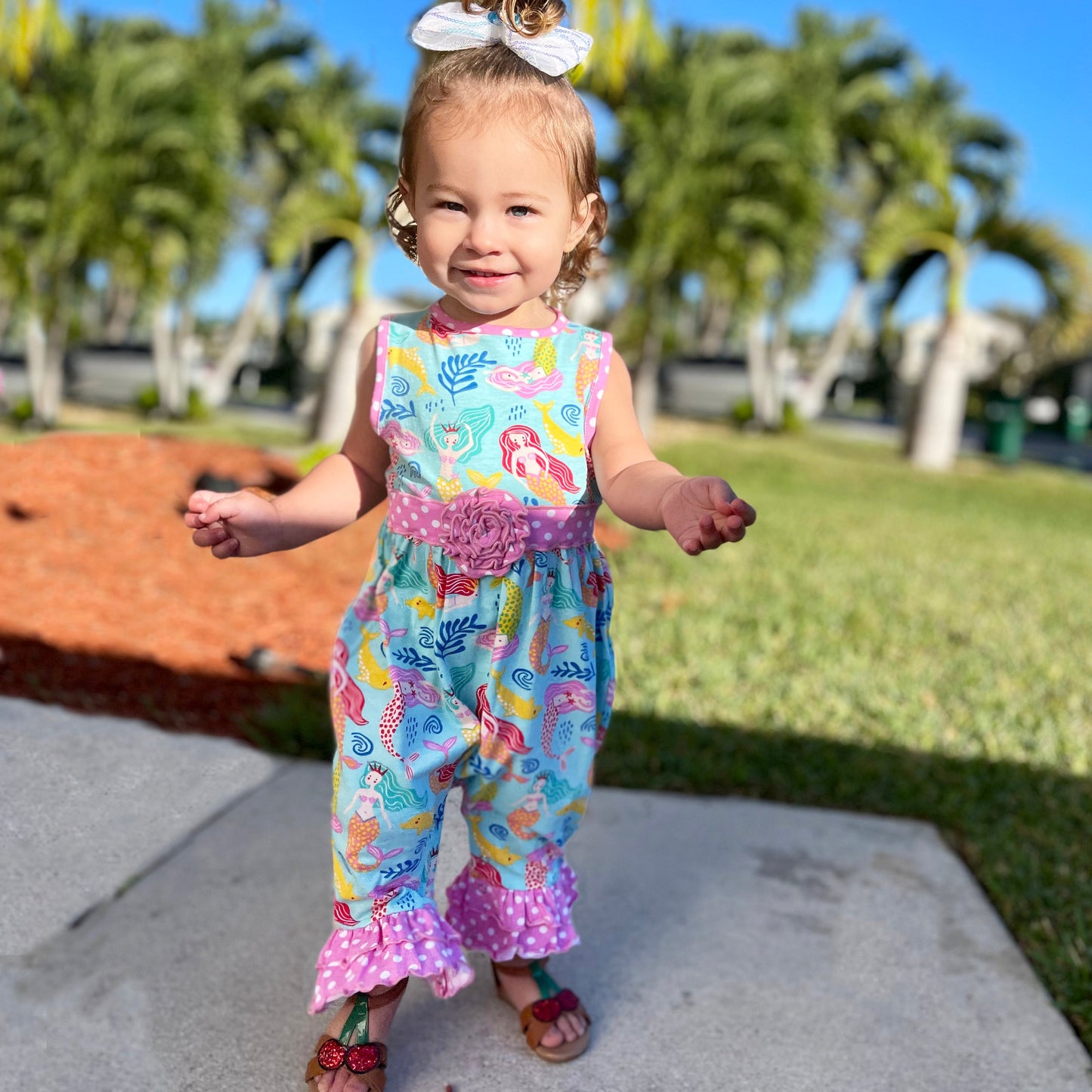 AnnLoren Baby Girls' Boutique Nautical Mermaid Sea Creatures Polka Dot Romper