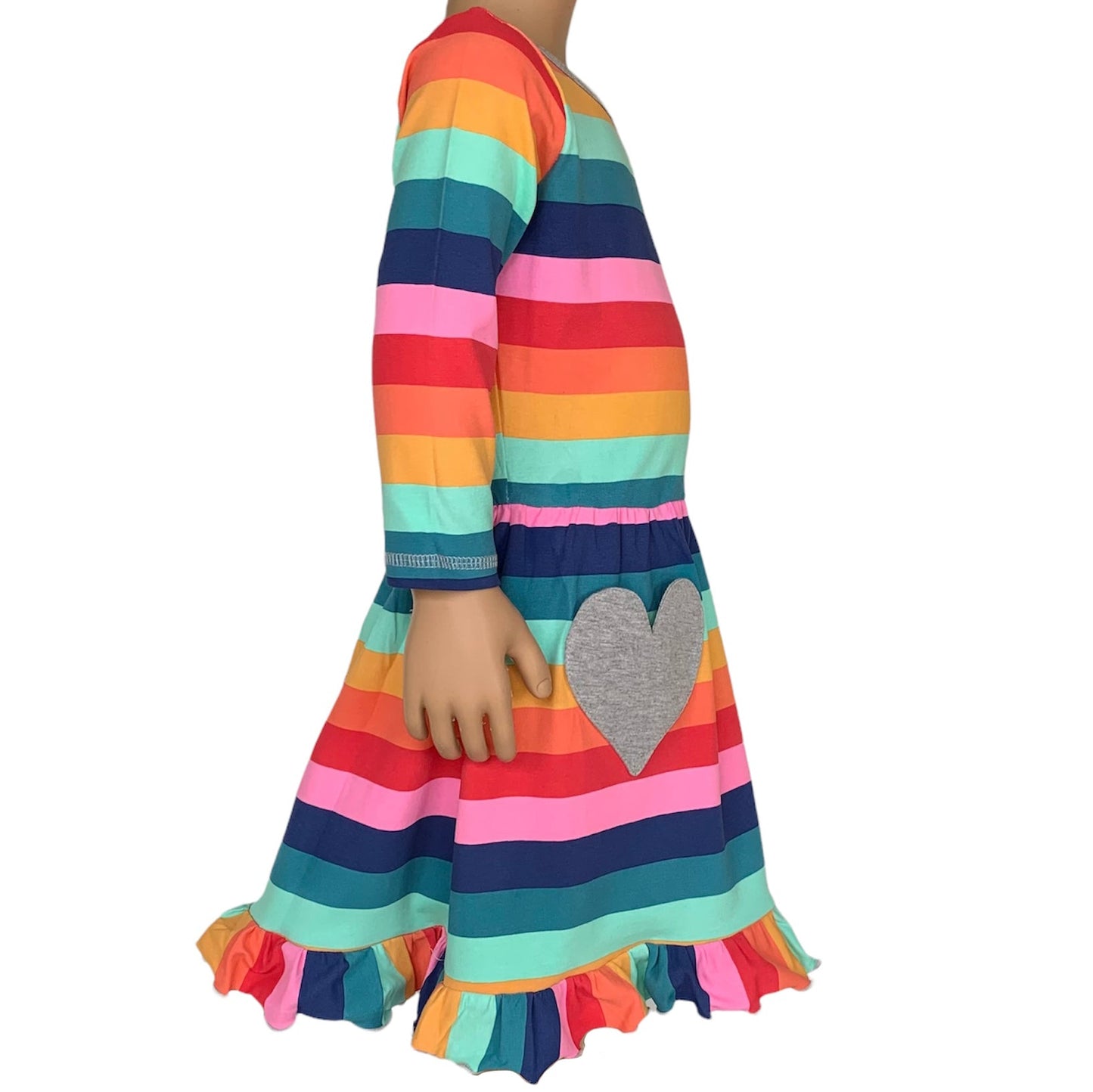 AnnLoren Baby Big Girls Boutique Fall Rainbow Hearts Cotton Winter Dress