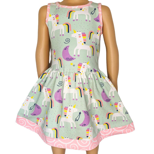 AnnLoren Little & Big Girls Magical Unicorns Rainbows Sleeveless Dress Party Outfit