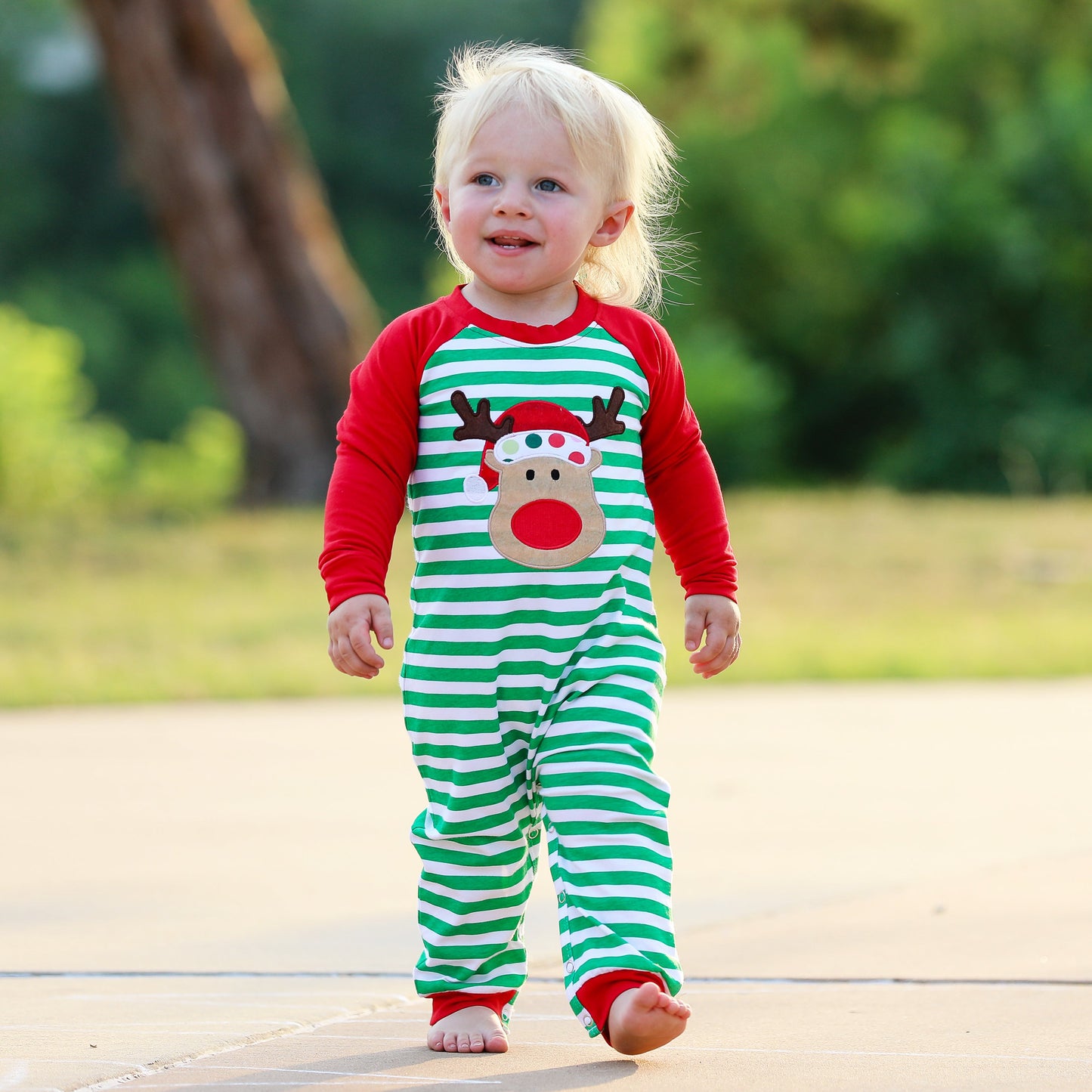 AnnLoren Baby Toddler Boys Unisex Long Sleeve Rudolf the Reindeer Christmas Romper