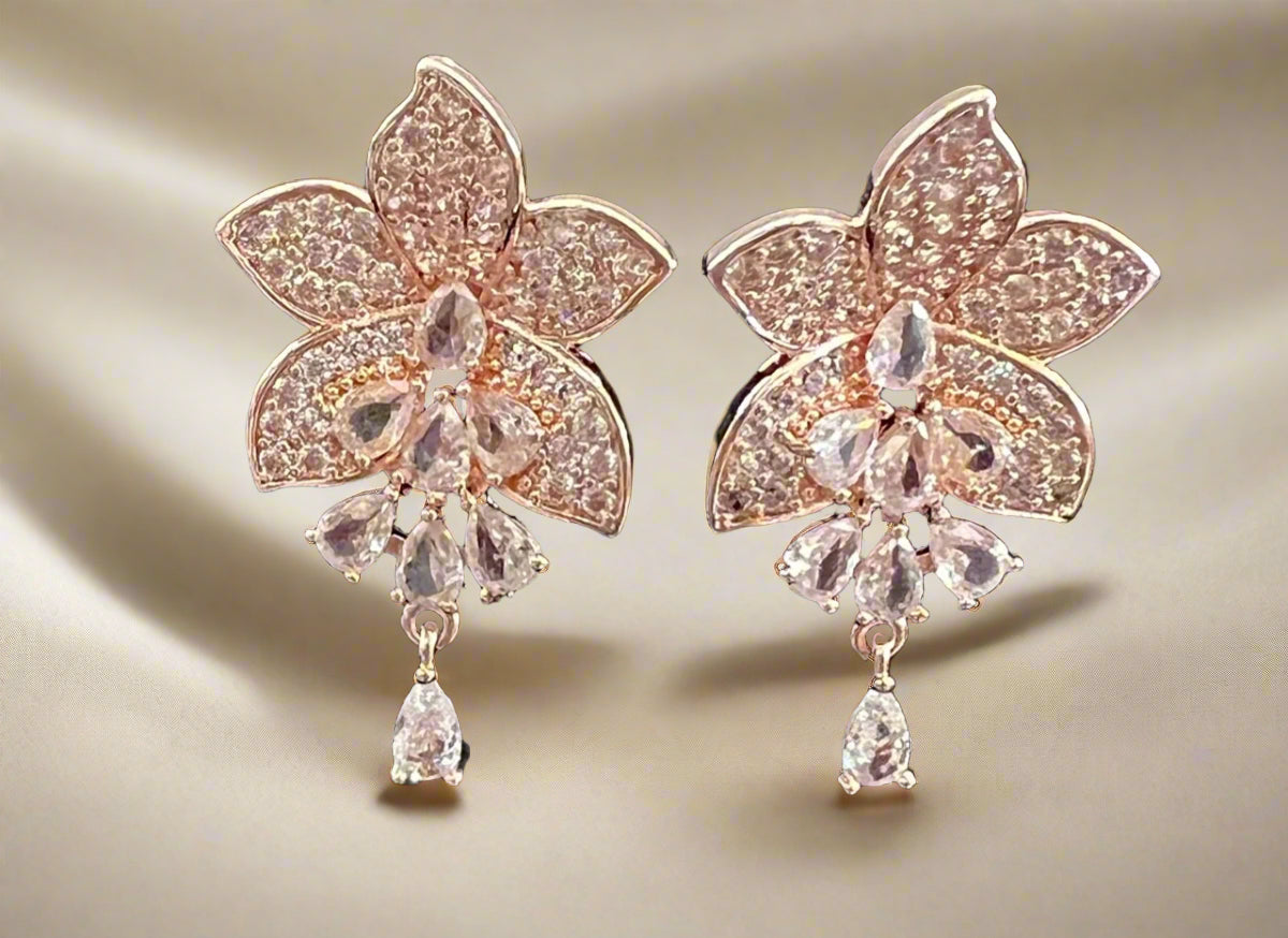 Calla Collection Earrings TR-11114 Delicate Cubic Zirconia CZ Flower Dangle Earrings