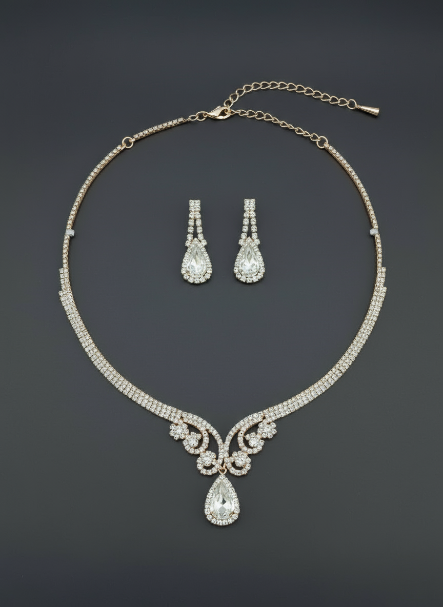 Calla Collection TR-20271 Luxurious Exquisite Rhinestone Necklace Set