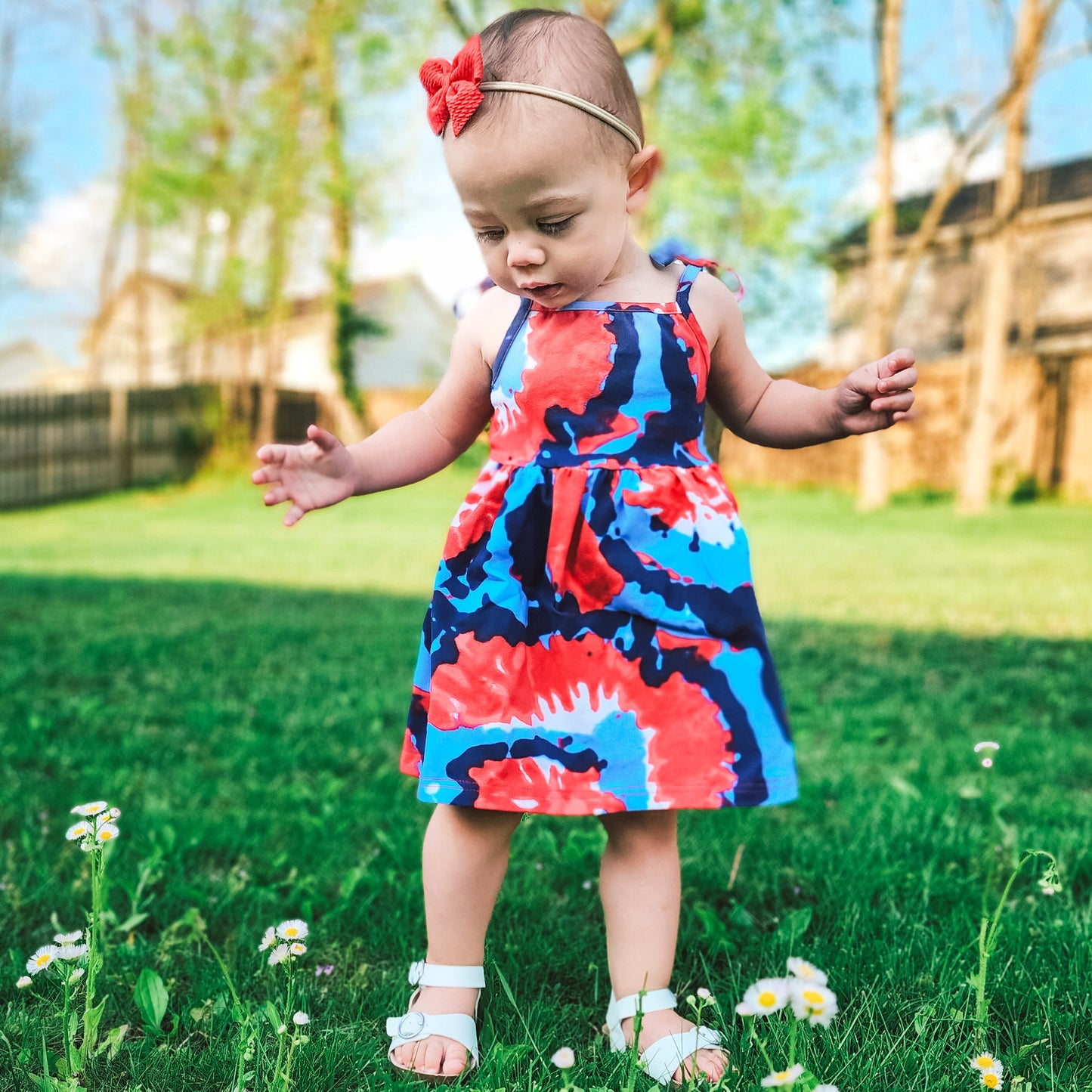 AnnLoren Big Little Girls 4th of July Tie Dye Summer Swing Dress