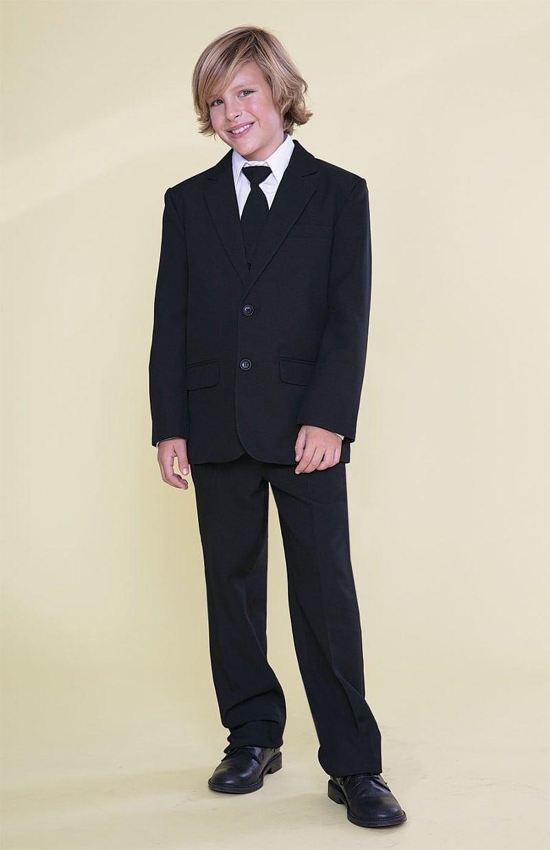 Dapper ring bearer apparel featuring a structured toddler single-breasted suit jacket, trousers, and vest set
