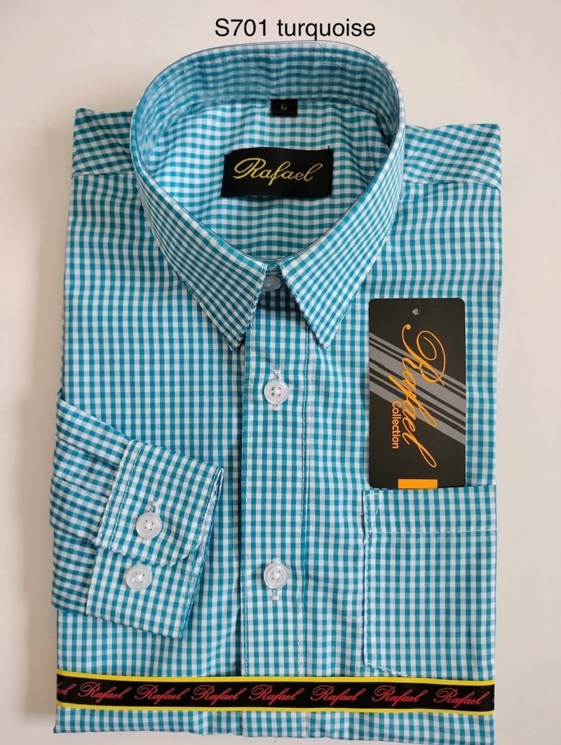Boys' S-701 Calla Collection clothing item featuring a colorful, casual design with blue and red accents, displayed on a hanger.