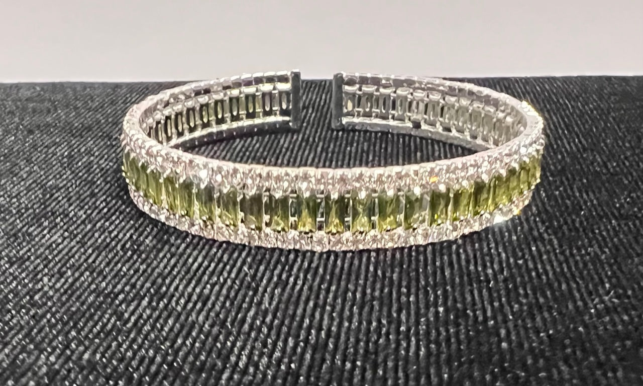 Calla Collection rhinestone bracelet featuring formal glamour design with sparkling stones and intricate metalwork.